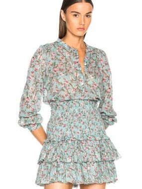 Isabel Marant Floral Mint and Pink Smocked Mini Skirt